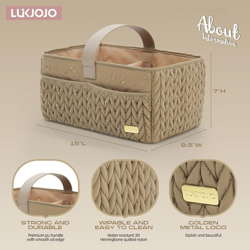 LUKJOJO Luxurious Baby Diaper Caddy, Nursery Storage Basket for Newborn Essentials, Travel Baby Basket for Diapers Baby Wipes, Organizer Tote Bag Storage Bin, Baby Shower Gifts(Beige) - Image 4